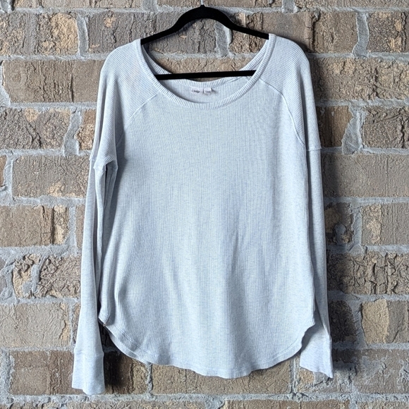 Tentree Waffle Knit Thermal Scoop Neck Long Sleeve Shirt Size Small Light Gray - Picture 1 of 8